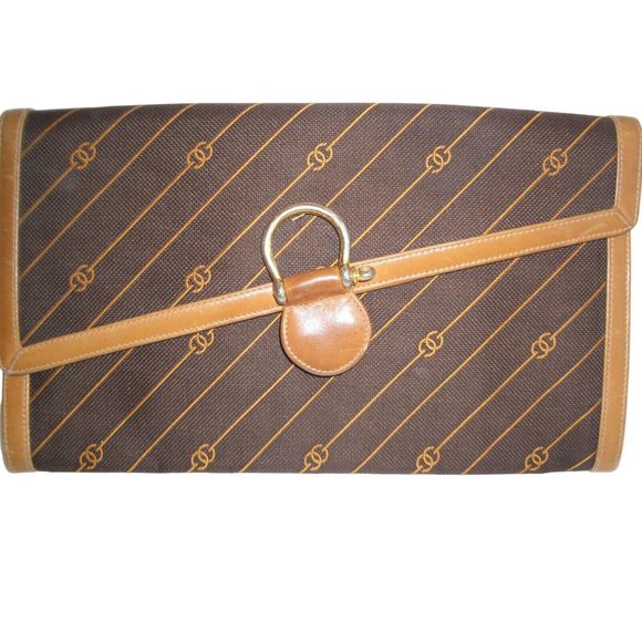 GUCCI early brown logo print XL asymmetrical envelope top clutch - Picture 5 of 13